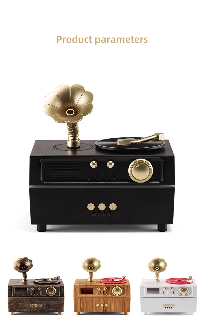 Gramafon Bluetooth Hoparlör Uçucu Yağlar Difüzör Retro Dönen Fonograf Tasarım Ultrasonik Serin Hava Nemlendiricisi